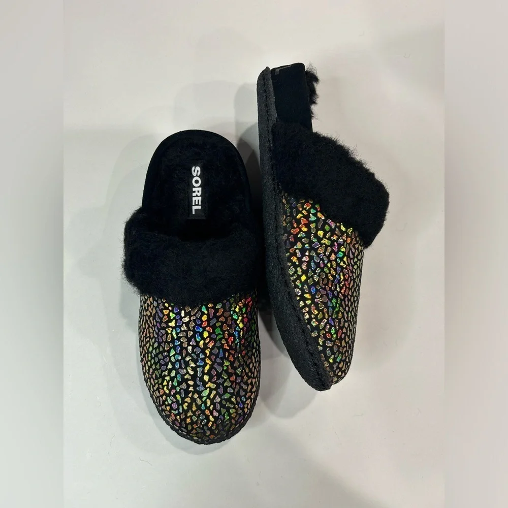 Sorel Boys Girls 4C Nakiska Slide II Slippers - Suede Black Pattern NWT